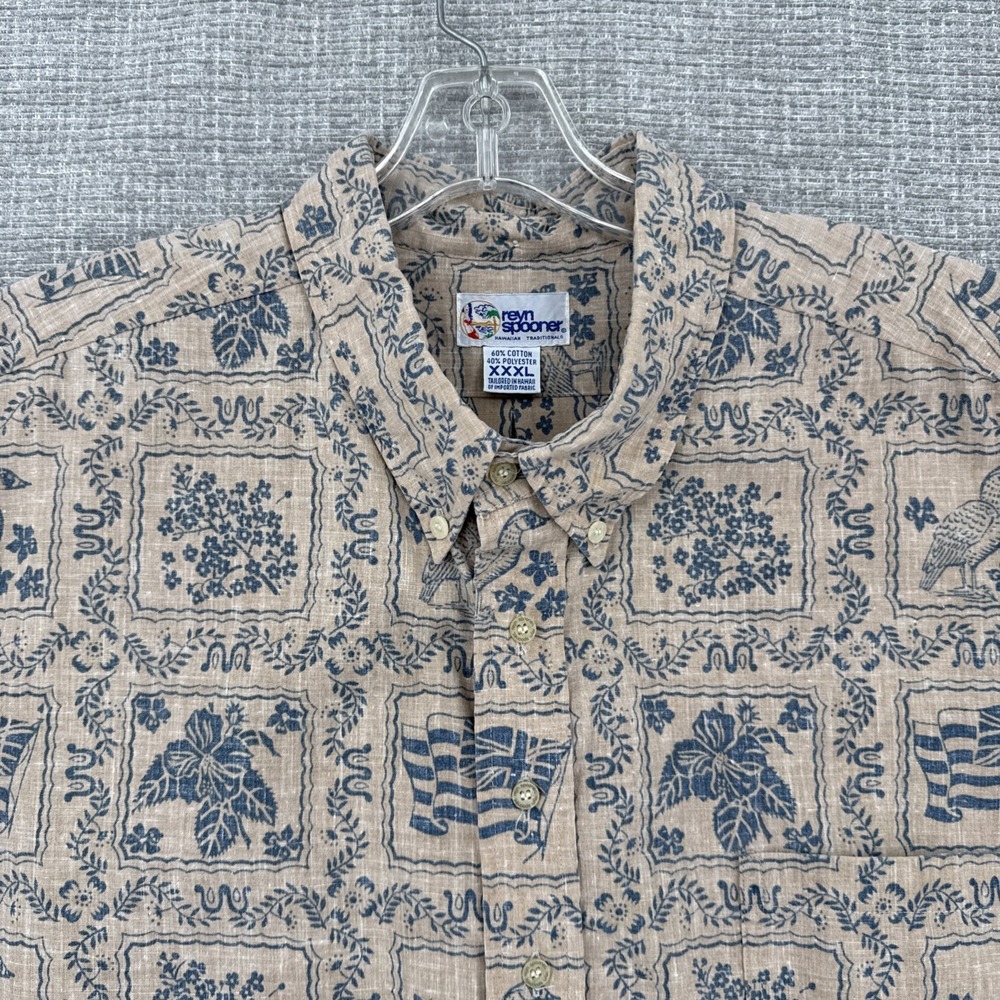 Y2K Reyn Spooner Sz 3XL Tan Blue Lahaina Sailor Pullover Shirt Hawaiian Crisp